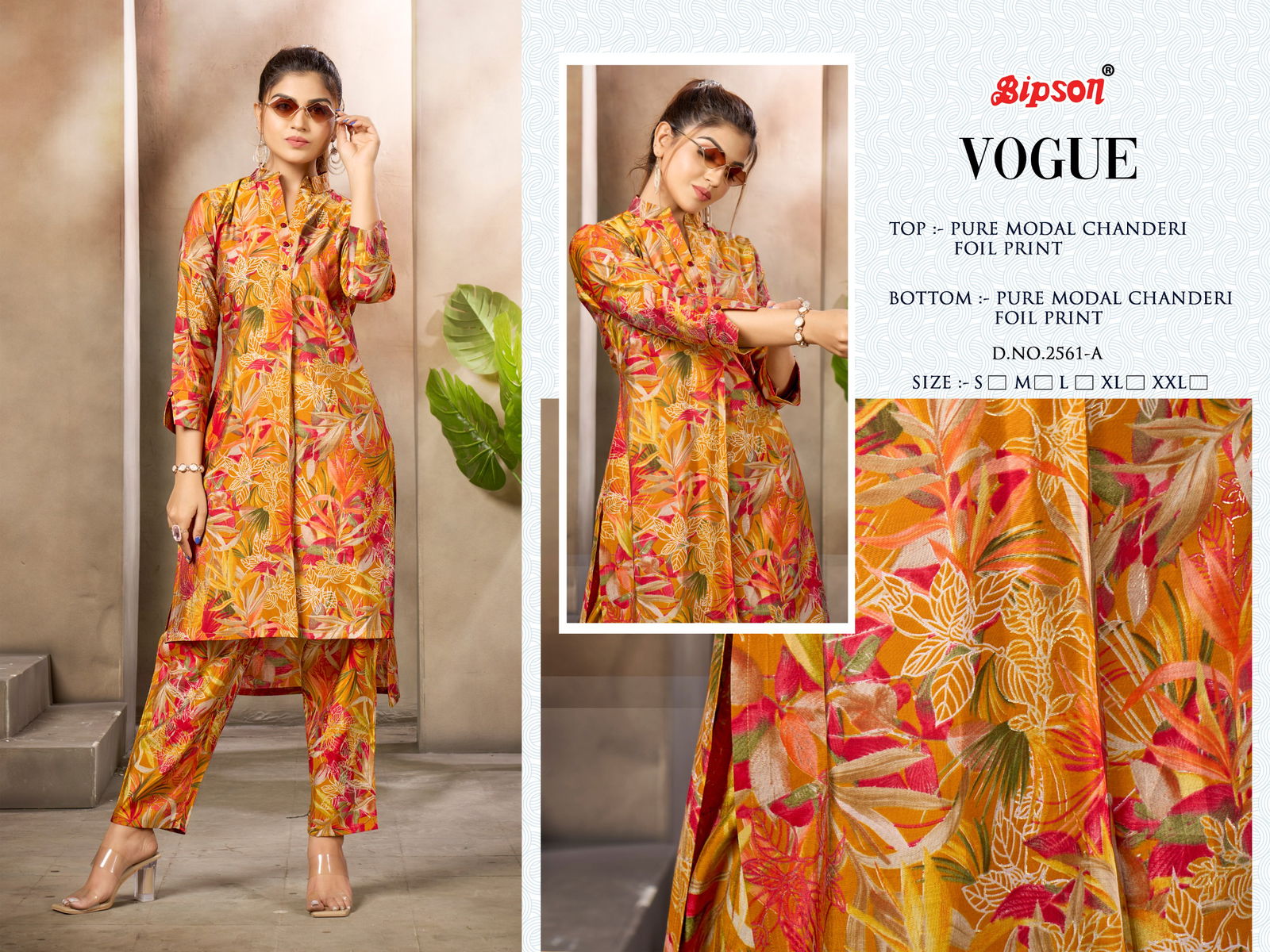 Bipson Vogue 2561 Modal Foil Printed Cord Set Kurti With Bottom Wholesale Market In Surat
